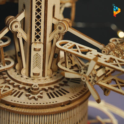 Boite à musique Tour de contrôle aérienne avion puzzle 3D bois-Puzzledebois ™