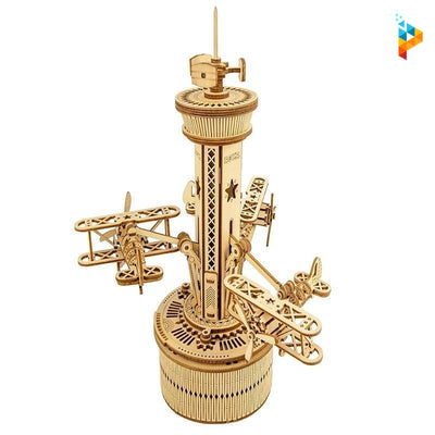 Boite à musique Tour de contrôle aérienne avion puzzle 3D bois-Puzzledebois ™