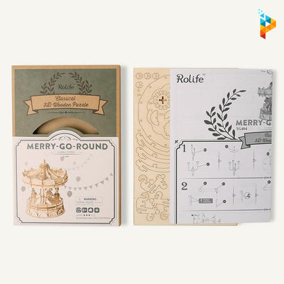 Caroussel manège de chevaux mécanique puzzle 3D en bois-Puzzledebois ™