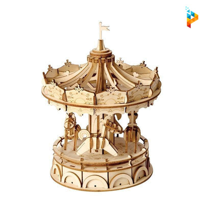 Caroussel manège de chevaux mécanique puzzle 3D en bois-Puzzledebois ™