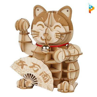 Chat heureux asiatique puzzle 3D en bois-Puzzledebois ™