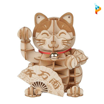 Chat heureux asiatique puzzle 3D en bois-Puzzledebois ™