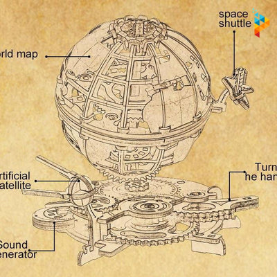 Globe terrestre navette spatiale mécanique puzzle 3D en bois-Puzzledebois ™