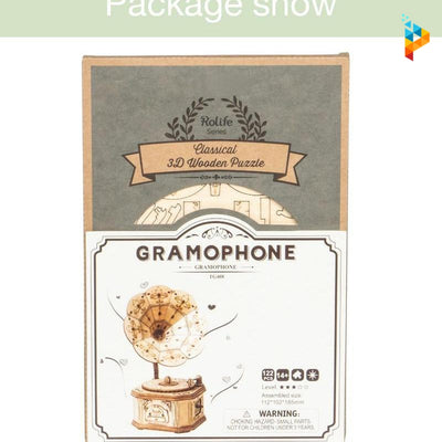 Gramophone puzzle 3D en bois mécanique-Puzzledebois ™