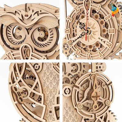 Horloge mécanique hibou puzzle 3D en bois-Puzzledebois ™