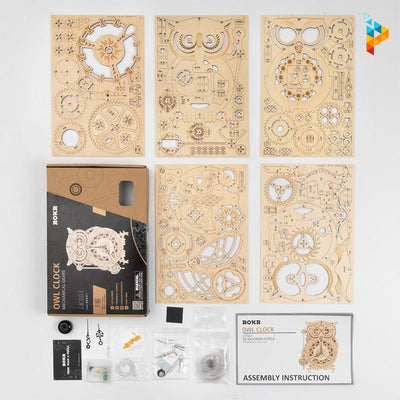 Horloge mécanique hibou puzzle 3D en bois-Puzzledebois ™
