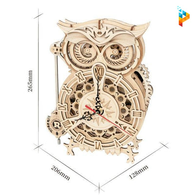 Horloge mécanique hibou puzzle 3D en bois-Puzzledebois ™