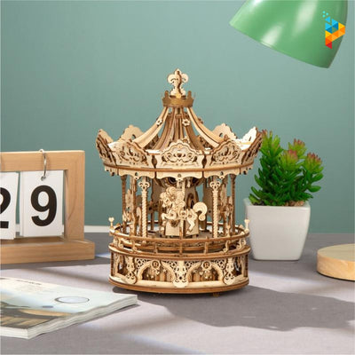 Manège musical carrousel romantique à chevaux puzzle 3D en bois-Puzzledebois ™