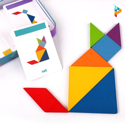 Tangram Box Montessori Puzzle 3D en bois