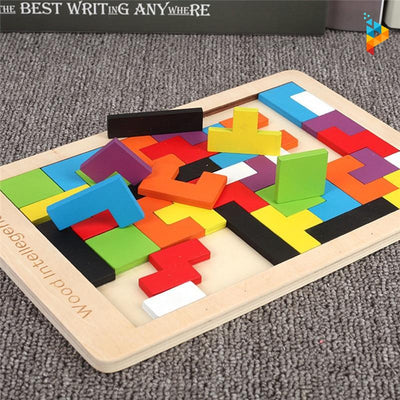 Puzzle de réflexion coloré en bois Montessori Tétris