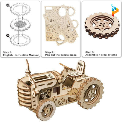 Puzzle en bois 3D tracteur vintage-Puzzledebois ™