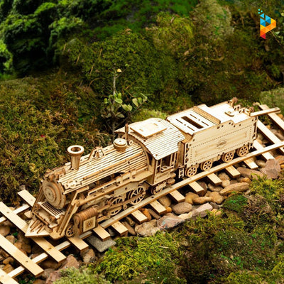 Train locomotive à vapeur puzzle 3D en bois mécanique-Puzzledebois ™