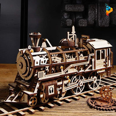 Train locomotive mécanique puzzle 3D en bois-Puzzledebois ™