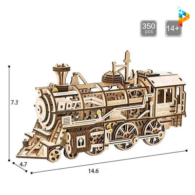 Train locomotive mécanique puzzle 3D en bois-Puzzledebois ™